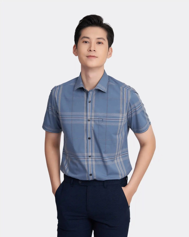 Áo Sơ Mi Ngắn Tay Nam Họa Tiết Kẻ 3012A