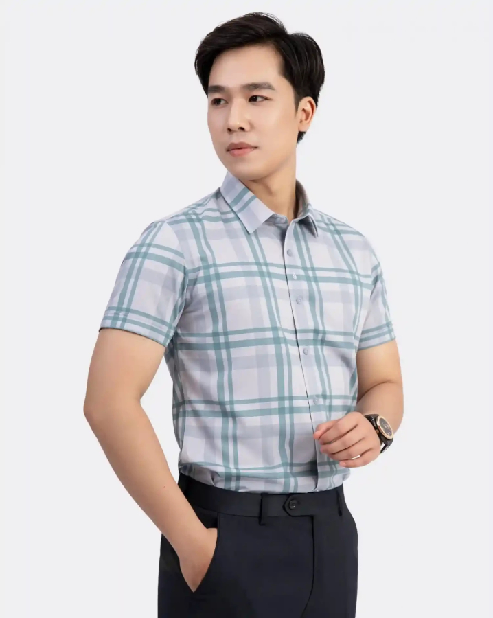 Áo Sơ Mi Ngắn Tay Nam Họa Tiết Kẻ 3033