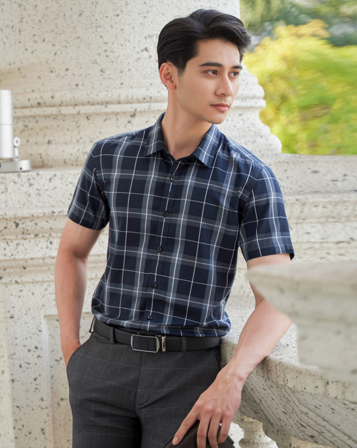 Áo Sơ Mi Ngắn Tay Nam Họa Tiết Kẻ Caro 2046 Đen