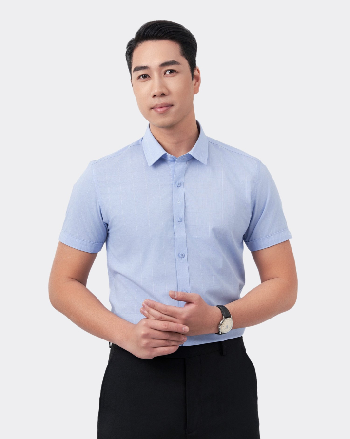 Áo Sơ Mi Ngắn Tay Nam Họa Tiết Kẻ Chìm 2048