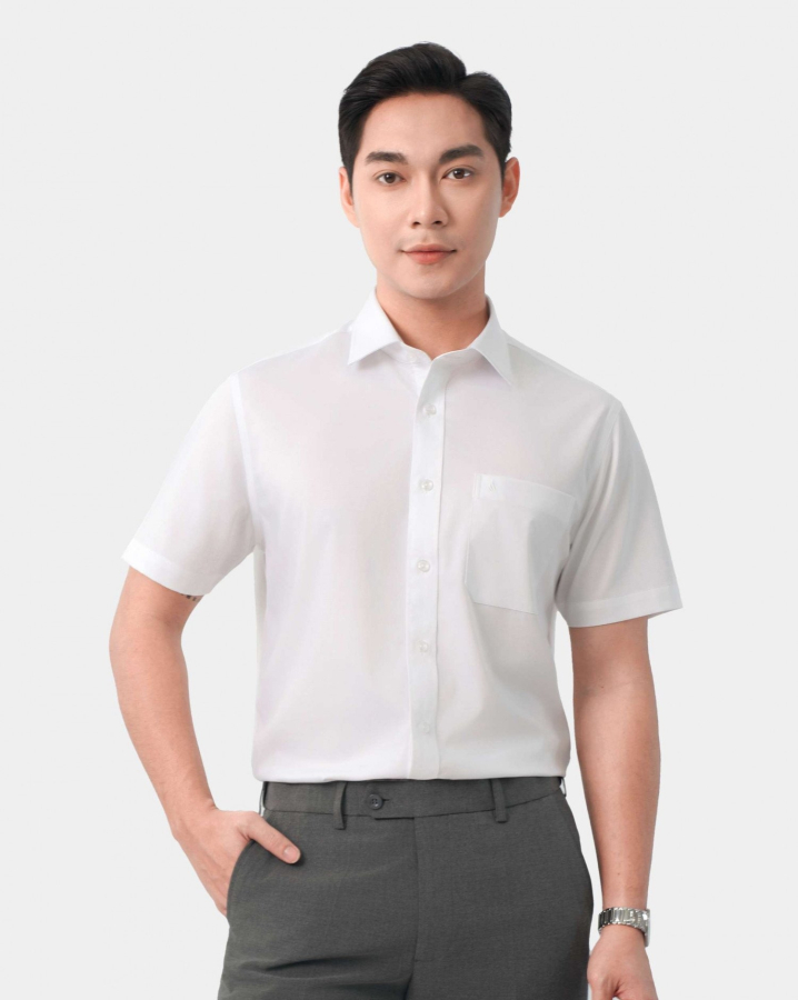 Áo Sơ Mi Ngắn Tay Nam Kẻ Ô 5011 - Trắng