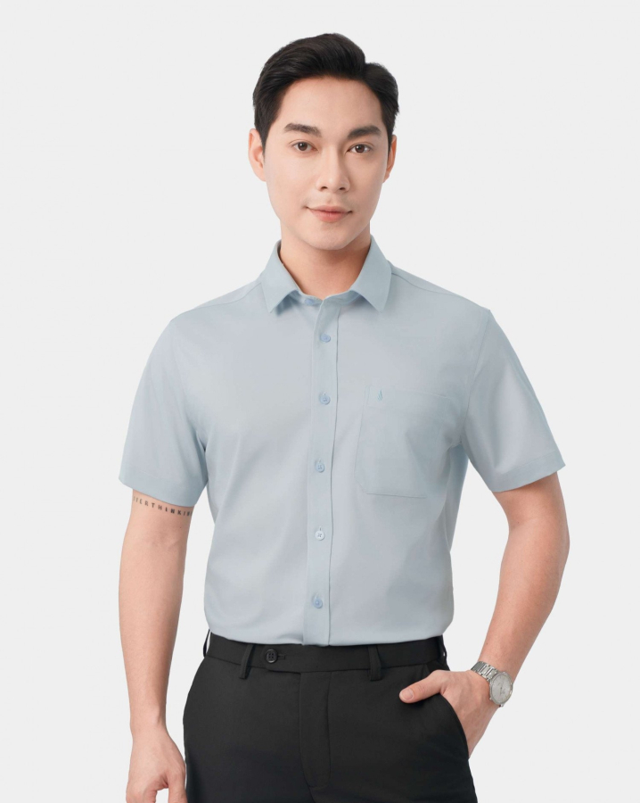 Áo Sơ Mi Ngắn Tay Nam Kẻ Ô 5011 - Xanh Nhạt