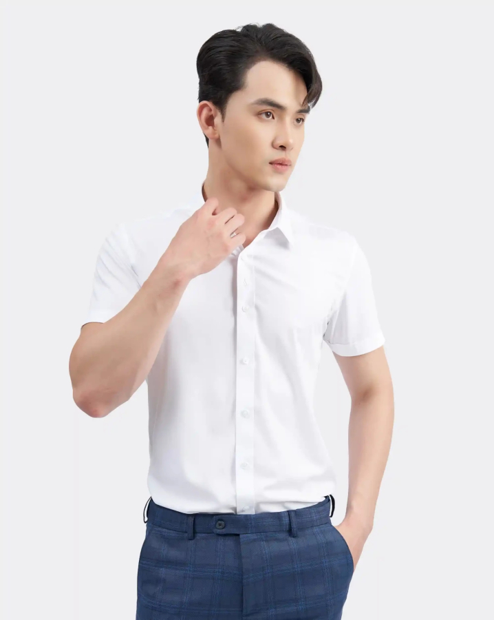 Áo Sơ Mi Ngắn Tay Nam Trơn 3032 - Trắng