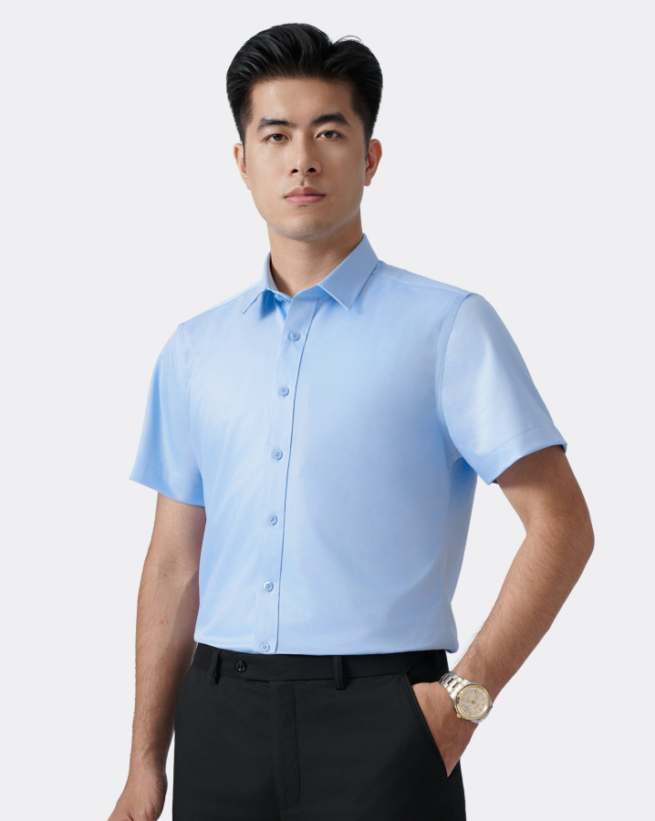Áo Sơ Mi Ngắn Tay Nam Trơn 4030 - Xanh Da Trời