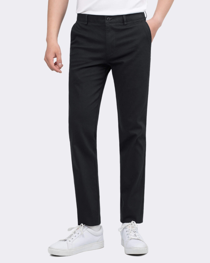 Quần Kaki Nam Dáng Slim Vân Vải Gai 4001 - Đen