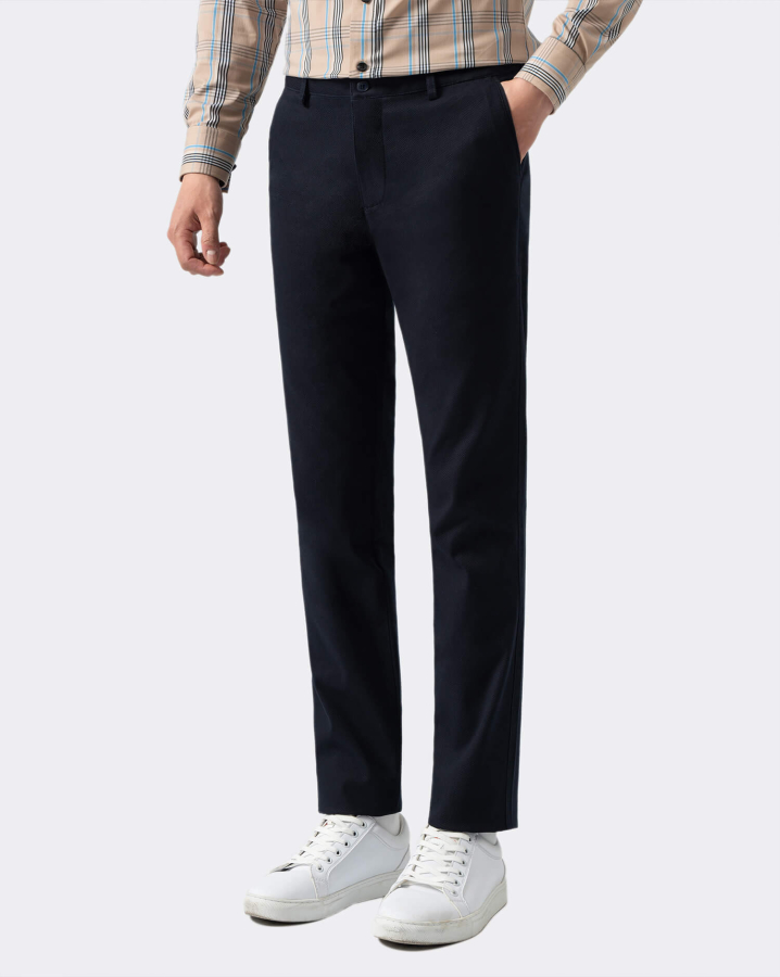 Quần Kaki Nam Dáng Slim Vân Vải Gai 4001 - Xanh Tím Than