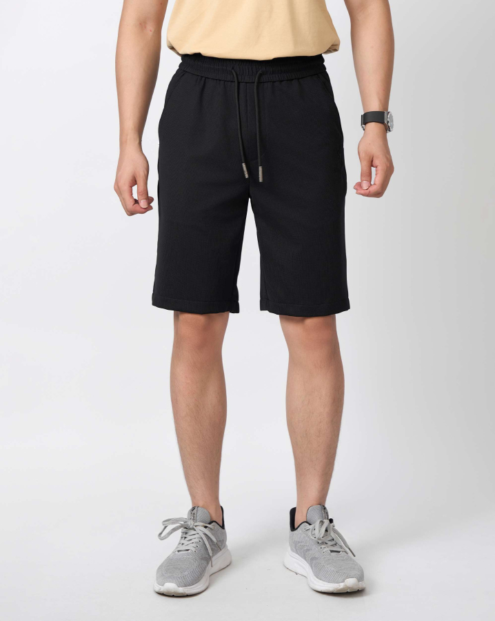 Quần Short Nam Thể Thao Vải Gân Logo Thêu Nổi 5001B Đen