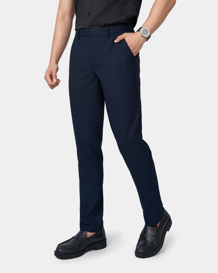 Quần Âu Nam Cạp Chun Màu Xanh Tím Than Kẻ 5014A