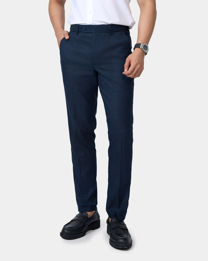 Quần Âu Nam Cạp Chun Màu Xanh Tím Than Kẻ 5015A