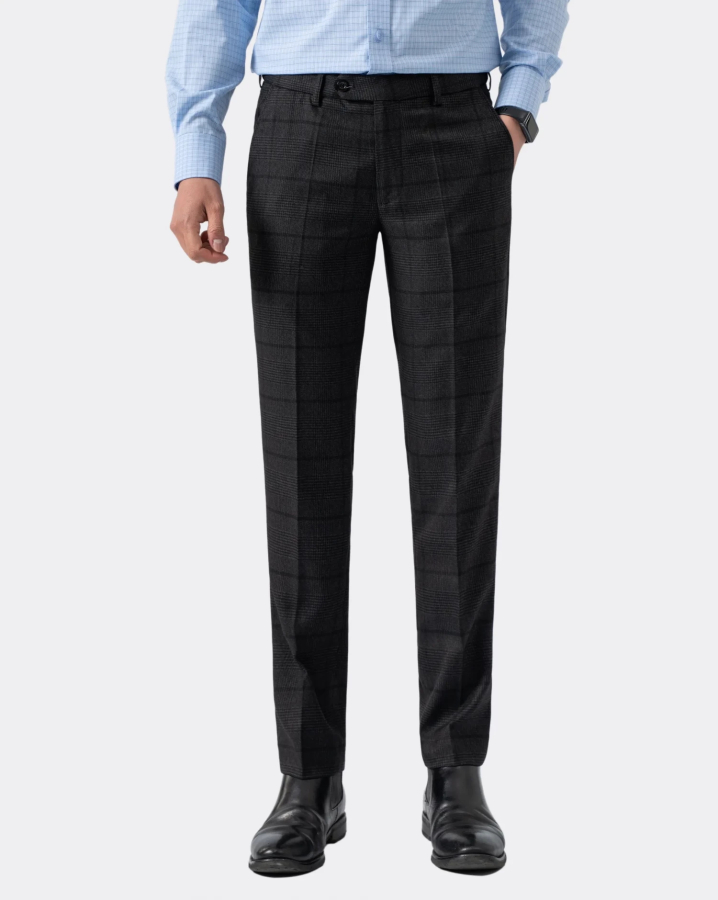 Quần Âu Nam Cạp Chun Màu Chì Kẻ Đối Xứng 3009A