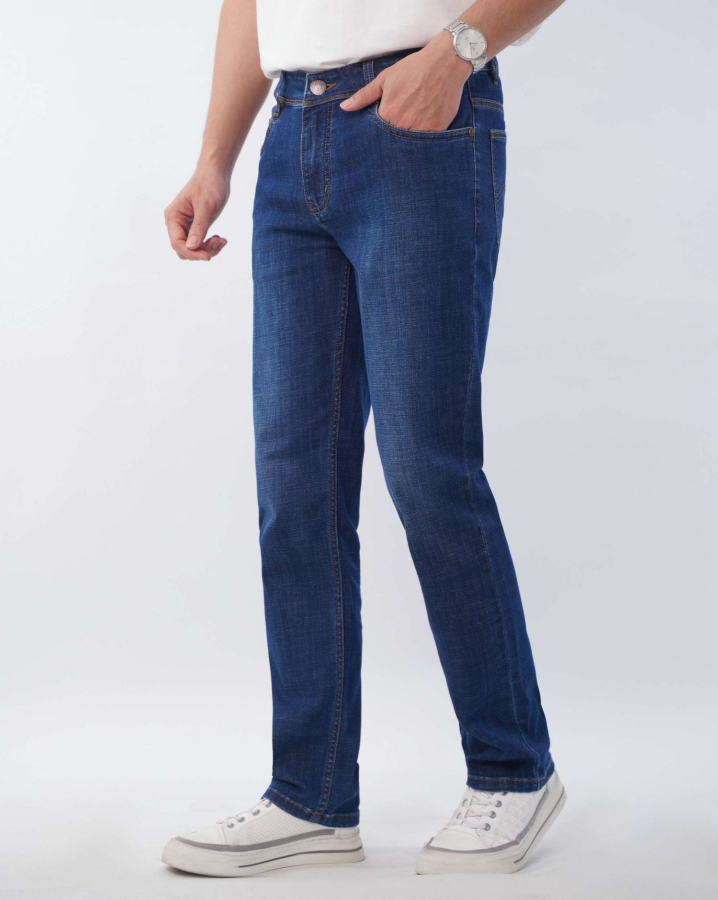 Quần Jeans Nam Dáng Regular Màu Xanh Co Giãn 5004A
