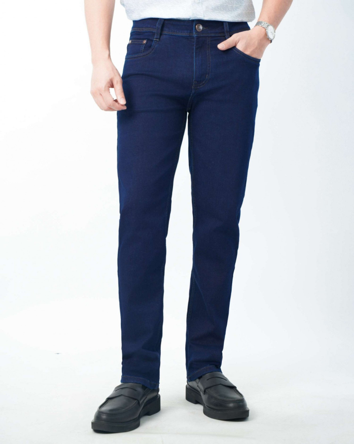 Quần Jeans Nam Dáng Suông Màu Xanh Co Giãn 5003A