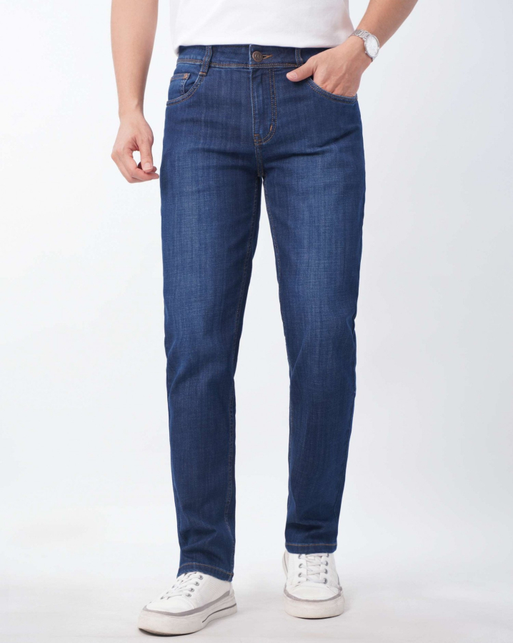 Quần Jeans Nam Dáng Suông Màu Xanh Co Giãn 5005A
