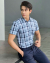 Áo Sơ Mi Ngắn Tay Nam Họa Tiết Kẻ 4017A Xanh Đậm