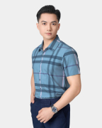 Áo Sơ Mi Ngắn Tay Nam Họa Tiết Kẻ 5021 - Xanh