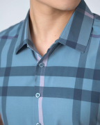 Áo Sơ Mi Ngắn Tay Nam Họa Tiết Kẻ 5021 - Xanh