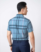 Áo Sơ Mi Ngắn Tay Nam Họa Tiết Kẻ 5021 - Xanh