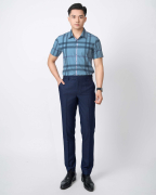 Áo Sơ Mi Ngắn Tay Nam Họa Tiết Kẻ 5021 - Xanh