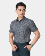 Áo Sơ Mi Ngắn Tay Nam Hoạ Tiết 5034 - Ghi Đậm