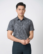 Áo Sơ Mi Ngắn Tay Nam Hoạ Tiết 5034 - Ghi Đậm