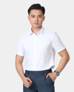 Áo Sơ Mi Ngắn Tay Nam Màu Trắng Họa Tiết Chìm 5035W