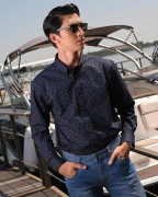 Áo Sơ Mi Dài Tay Nam Họa Tiết 2078A Xanh Đen