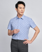 Áo Sơ Mi Ngắn Tay In Họa Tiết Ô Trám 2011 Xanh Da Trời