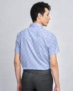 Áo Sơ Mi Ngắn Tay In Họa Tiết Ô Trám 2011 Xanh Da Trời