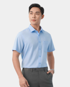 Áo Sơ Mi Ngắn Tay Nam Trơn 5019 Xanh Da Trời