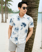 Áo Sơ Mi Ngắn Tay Nam Hawaii 5037 - Trắng