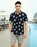 Áo Sơ Mi Ngắn Tay Nam Hawaii 5037 - Xanh Đậm