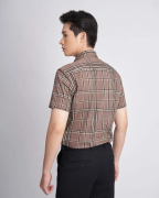 Áo Sơ Mi Ngắn Tay Nam Họa Tiết Kẻ 3010 - Nâu