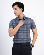 Áo Sơ Mi Ngắn Tay Nam Họa Tiết Kẻ 3029 - Xám