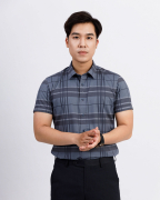 Áo Sơ Mi Ngắn Tay Nam Họa Tiết Kẻ 3029 - Xám