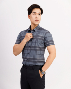 Áo Sơ Mi Ngắn Tay Nam Họa Tiết Kẻ 3029 - Xám