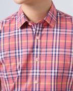 Áo Sơ Mi Ngắn Tay Nam Họa Tiết Kẻ 4015A Hồng