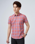 Áo Sơ Mi Ngắn Tay Nam Họa Tiết Kẻ 4015A Hồng