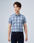 Áo Sơ Mi Ngắn Tay Nam Họa Tiết Kẻ 4017A Xanh Đậm