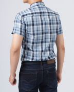 Áo Sơ Mi Ngắn Tay Nam Họa Tiết Kẻ 4017A Xanh Đậm