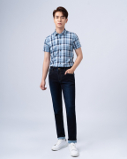 Áo Sơ Mi Ngắn Tay Nam Họa Tiết Kẻ 4017A Xanh Đậm