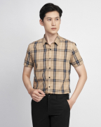 Áo Sơ Mi Ngắn Tay Nam Họa Tiết Kẻ Caro 2045 Nâu