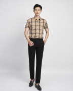 Áo Sơ Mi Ngắn Tay Nam Họa Tiết Kẻ Caro 2045 Nâu