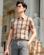 Áo Sơ Mi Ngắn Tay Nam Họa Tiết Kẻ Caro 2045 Nâu