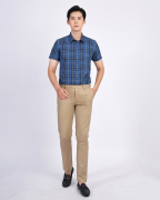 Áo Sơ Mi Ngắn Tay Nam Họa Tiết Kẻ Caro 2044 Xanh