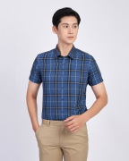 Áo Sơ Mi Ngắn Tay Nam Họa Tiết Kẻ Caro 2044 Xanh