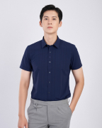 Áo Sơ Mi Ngắn Tay Nam Họa Tiết Kẻ Chìm 2052 Xanh Tím Than