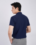 Áo Sơ Mi Ngắn Tay Nam Họa Tiết Kẻ Chìm 2052 Xanh Tím Than