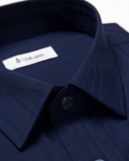 Áo Sơ Mi Ngắn Tay Nam Họa Tiết Kẻ Chìm 2052 Xanh Tím Than