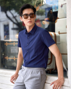 Áo Sơ Mi Ngắn Tay Nam Họa Tiết Kẻ Chìm 2052 Xanh Tím Than