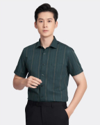 Áo Sơ Mi Ngắn Tay Nam Họa Tiết Kẻ Dọc 3011 - Xanh Đậm